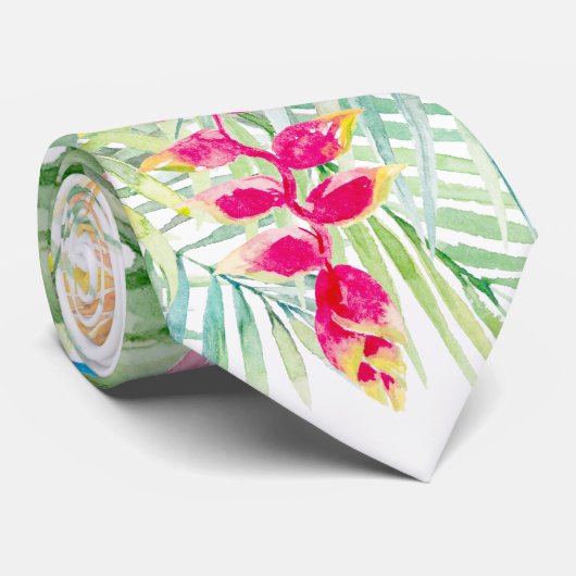 PixDezines Tropisch Paradijs Pastel Bloemenblad Stropdas (Opgerold)