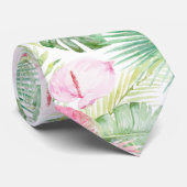 PixDezines Tropisch Paradijs Pastel Bloemenblad Stropdas (Opgerold)