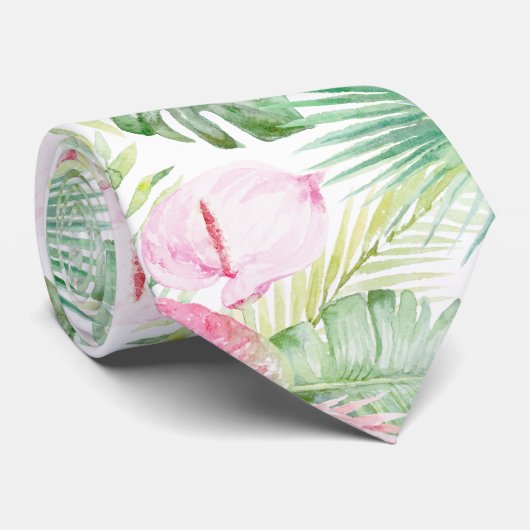 PixDezines Tropisch Paradijs Pastel Bloemenblad Stropdas (Opgerold)