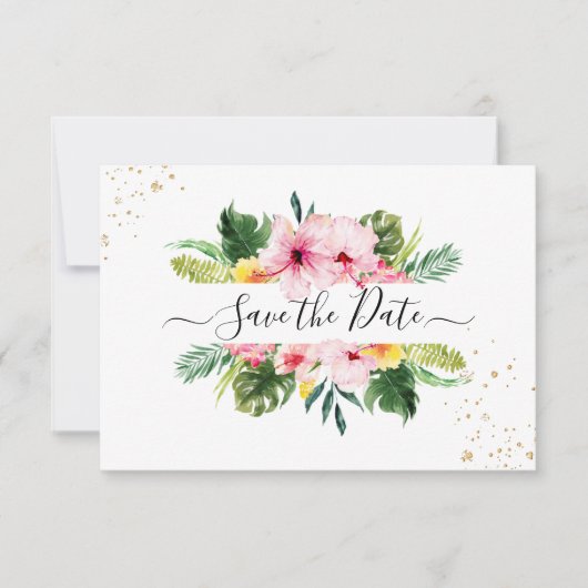 PixDezines Tropische Floral & Foliage Save The Date (Voorkant)
