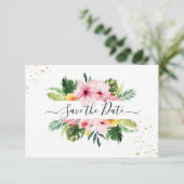 PixDezines Tropische Floral & Foliage Save The Date (Staand voorkant)