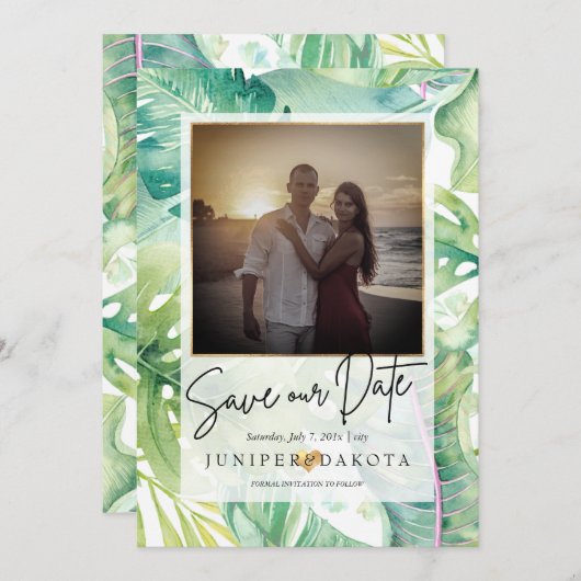 PixDezines Tropische Greenery sparen onze Datum Kaart (Voorkant / Achterkant)