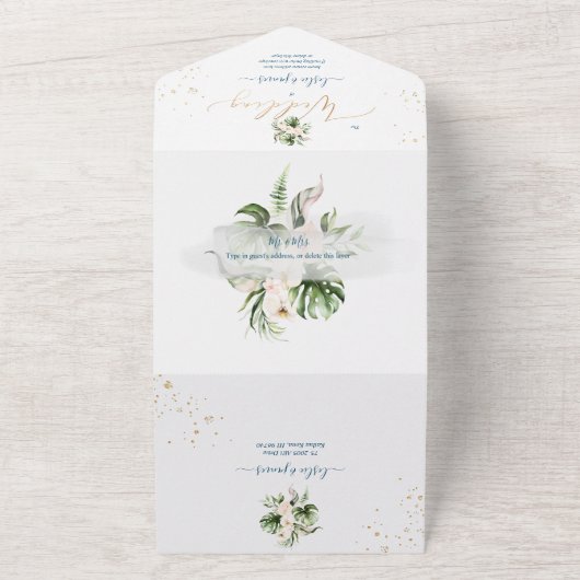 PixDezines Tropische Oerwoud Foliage Beach Event All In One Uitnodiging (Buitenkant)