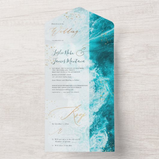 PixDezines Tropische Paradise Beach Waves Emerald  All In One Uitnodiging (Binnen)