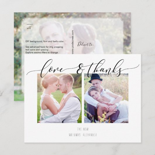 PixDezines Trouw Dank Je Wens/Moderne Calligrafie Aankondigingskaart (Voorkant / Achterkant)