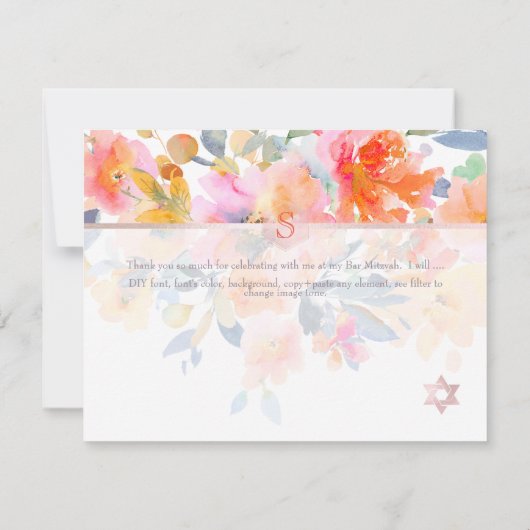 PixDezines Tuin Rozen Mitzvah Dank u✡ RSVP Kaartje (Achterkant)