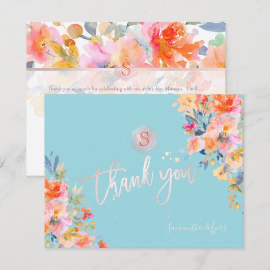 PixDezines Tuin Rozen Mitzvah Dank u✡ RSVP Kaartje (Voorkant / Achterkant)