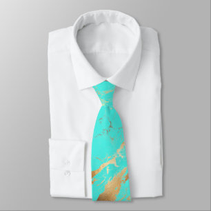PixDezines Turquoise Blauwe Marmeren Plaat+Gouden Stropdas