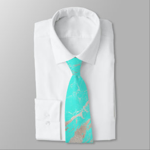 PixDezines Turquoise Blauwe Marmeren Plaat+Zilvere Stropdas