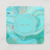 PixDezines Turquoise Roos Gold Emerald Cut Lijst Vierkante Visitekaartje (Voorkant)