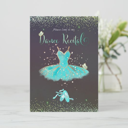 PixDezines TurquoiseTutu Vlinders Dansrecital Kaart (Staand voorkant)