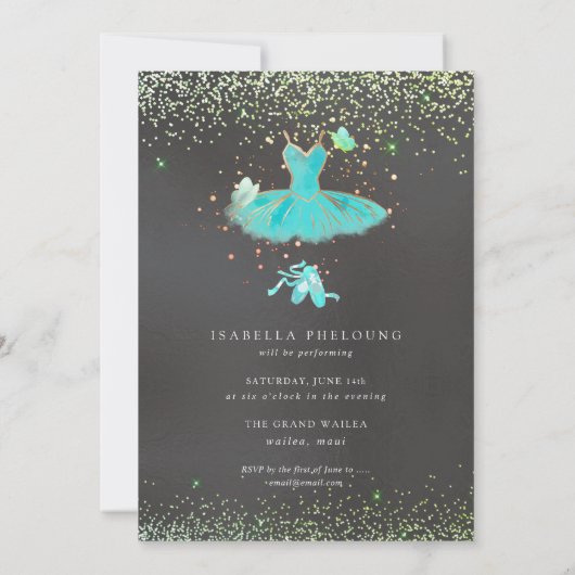PixDezines TurquoiseTutu Vlinders Dansrecital Kaart (Achterkant)