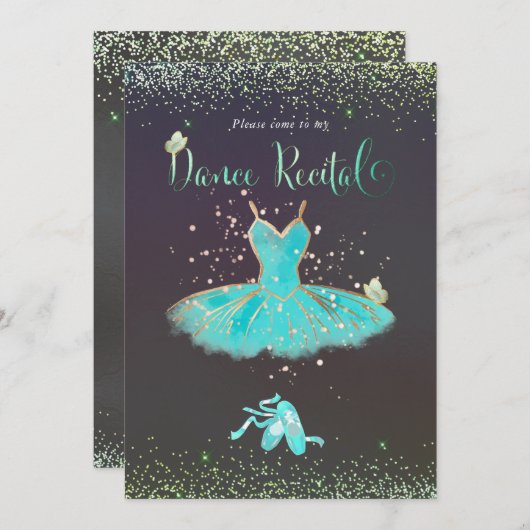 PixDezines TurquoiseTutu Vlinders Dansrecital Kaart (Voorkant / Achterkant)