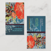 PixDezines Tuscanini retro floral + blauwgroen Visitekaartje (Voorkant / Achterkant)