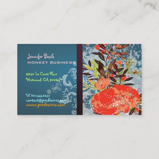 PixDezines Tuscanini retro floral + blauwgroen Visitekaartje (Achterkant)