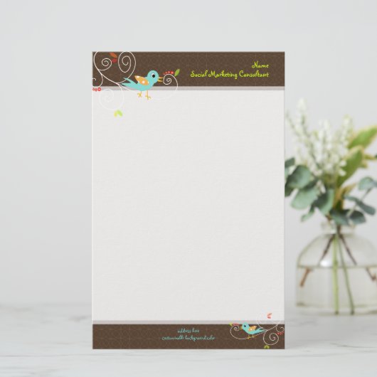 PixDezines Tweet, tweet, SEO marketing/DIY kleur Briefpapier (Staand voorkant)