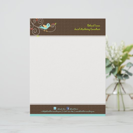 PixDezines Tweet, tweet, SEO marketing/DIY kleur Gepersonaliseerd Briefhoofd (Staand voorkant)