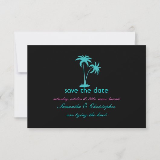 PixDezines Twin Palms, aqua blue Save The Date (Voorkant)