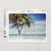 PixDezines Twin Palms+Beach Bewaar de datum Briefkaart (Voorkant / Achterkant)