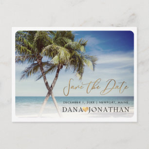 PixDezines Twin Palms+Beach Bewaar de datum Briefkaart