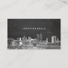 PixDezines Twin Towers NYC Skyline/Chalkboard Visitekaartje