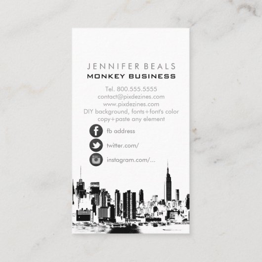 PixDezines Twin Towers NYC Skyline/Chalkboard Visitekaartje (Achterkant)