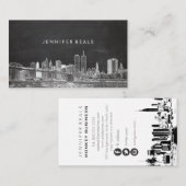 PixDezines Twin Towers NYC Skyline/Chalkboard Visitekaartje (Voorkant / Achterkant)