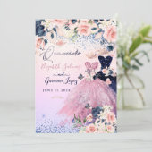 PixDezines Twins Quinceanera Marine Blauw + Blush Kaart (Staand voorkant)