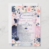 PixDezines Twins Quinceanera Marine Blauw + Blush Kaart (Achterkant)