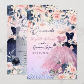 PixDezines Twins Quinceanera Marine Blauw + Blush Kaart (Voorkant / Achterkant)