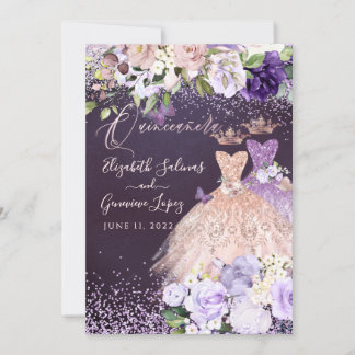 PixDezines Twins Quinceanera RoseGold Dusty Paars Kaart