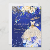 PixDezines Twins Quinceanera Royal Blue Gold Kaart (Voorkant)