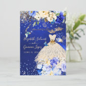 PixDezines Twins Quinceanera Royal Blue Gold Kaart (Staand voorkant)