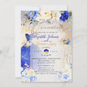 PixDezines Twins Quinceanera Royal Blue Gold Kaart (Achterkant)
