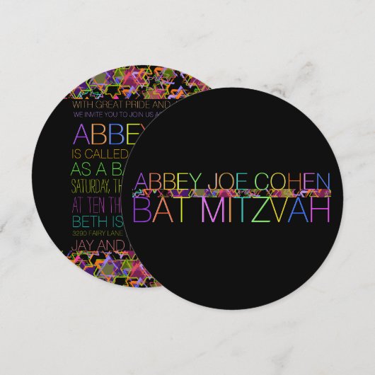 PixDezines typografie/neon/bat mitzvah Kaart (Voorkant / Achterkant)