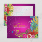 PixDezines uitnodiging hibiscus+monstera/geel+fuch (Voorkant / Achterkant)