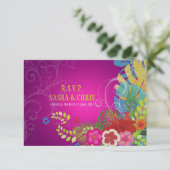 PixDezines uitnodiging hibiscus+monstera/geel+fuch (Staand voorkant)