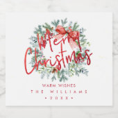 PixDezines Vakantiegejuich Winter Kerstkrans Sparkling Wijnetiket (Enkel label)