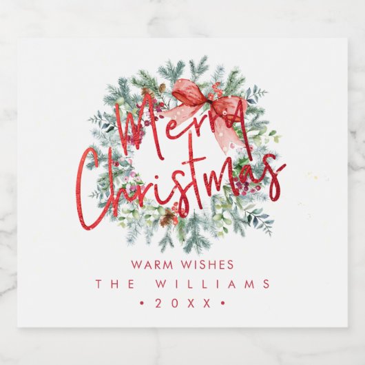 PixDezines Vakantiegejuich Winter Kerstkrans Sparkling Wijnetiket (Enkel label)