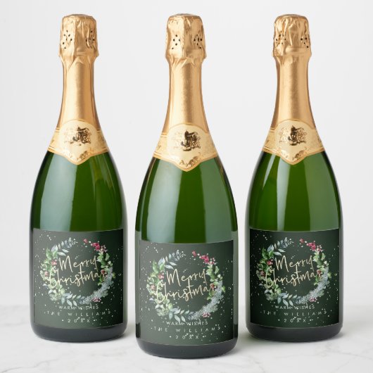 PixDezines Vakantiegejuich Winter Kerstkrans Sparkling Wijnetiket (Flessen)