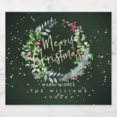 PixDezines Vakantiegejuich Winter Kerstkrans Sparkling Wijnetiket (Enkel label)