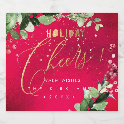 PixDezines Vakantiegejuich Winterkrans Rood Sparkling Wijnetiket (Enkel label)