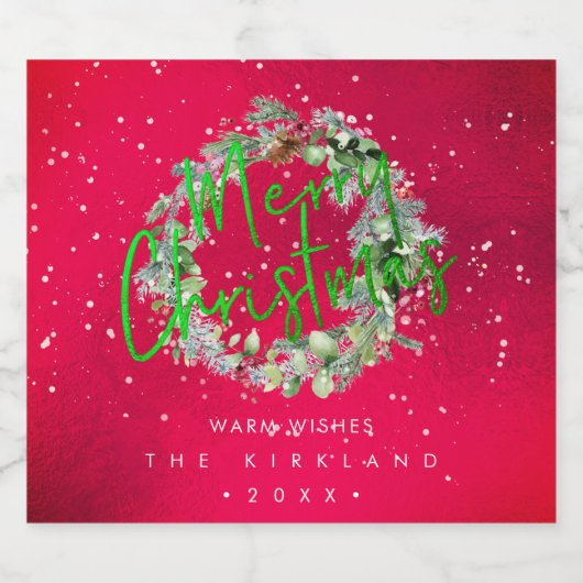 PixDezines Vakantiegejuich Winterkrans Rood Sparkling Wijnetiket (Enkel label)