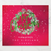 PixDezines Vakantiegroet Winter Wreath Rood Sparkling Wijnetiket (Enkel label)