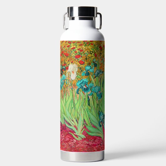 PixDezines Van Gogh Blauwgroen Irises, St. Remy Waterfles (Voorkant)