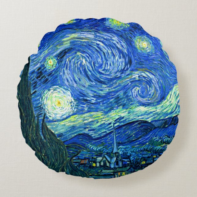 PixDezines van gogh starry night/st. remy Rond Kussen (Voorkant)