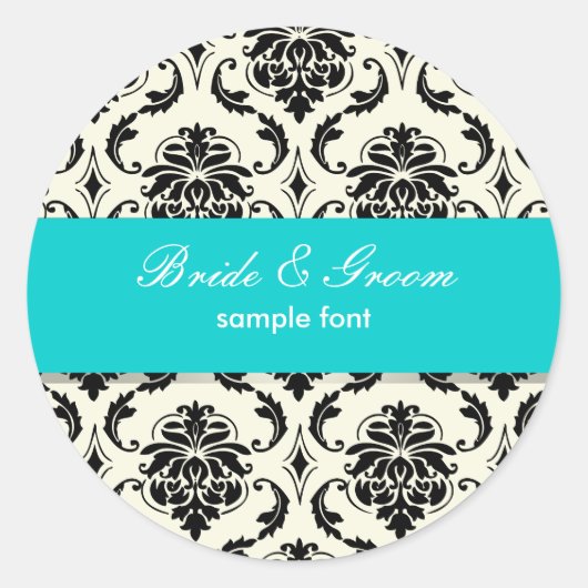 PixDezines Vendome Damask, Aqua Ronde Sticker (Voorkant)