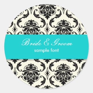 PixDezines Vendome Damask, Aqua Ronde Sticker