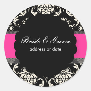 PixDezines Vendome Damask, Hot Pink Ronde Sticker