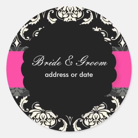 PixDezines Vendome Damask, Hot Pink Ronde Sticker (Voorkant)